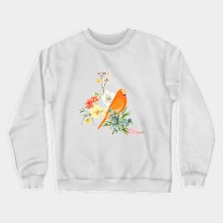 Blooming Flowers and Orange Color parrot Colorful Art Crewneck Sweatshirt